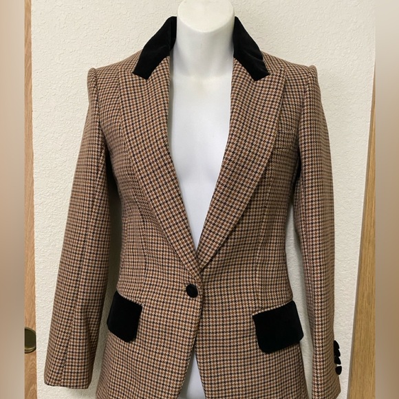 Celine Black and Brown Houndstooth Wool Blazer Sz 34 - Picture 1 of 8